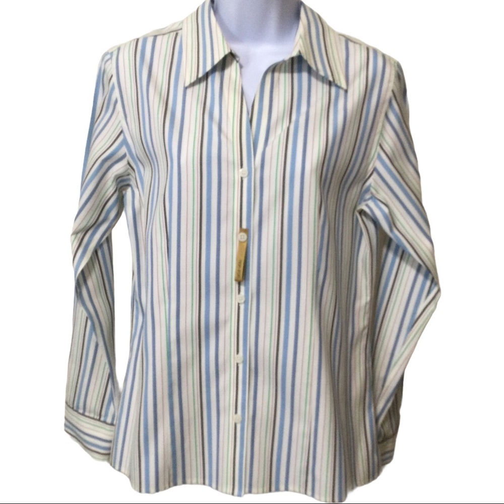 NEW Westbound NON-IRON Shirt Sz 8 V-Neck Stripes